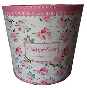 DiiliHiiri Cubo de basura para baño y tocador, Cubo de Basura Retro, Papelera Oficina Vintage sin tapa, Diseño de Flores Rosa, 16XØ18cm