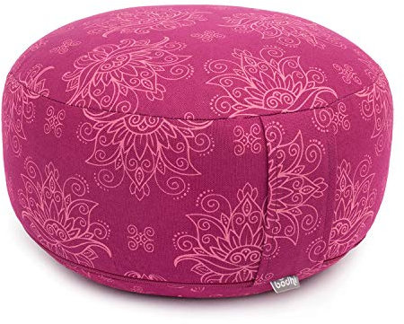 Bodhi Meditationskissen Rondo Ø 33 cm | Maharaja Collection | Yogakissen mit abnehmbarem und waschbarem Bezug aus 100% Baumwolle | Bodensitzkissen mit Kapok-Füllung | Lotus/Berry