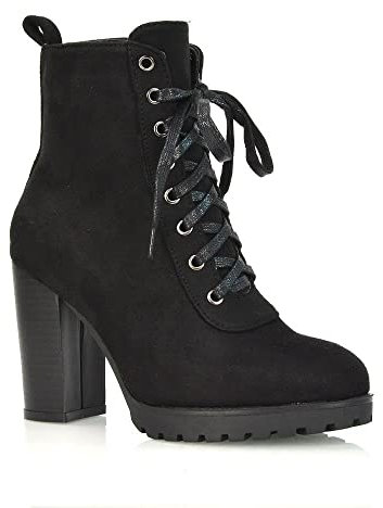 ESSEX GLAM Womens Block Heel Ankle Boot Ladies Lace Up Heeled Biker Booties Size 3-8