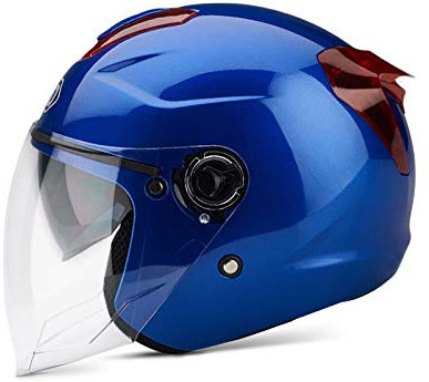 BOSERMEM Erwachsener Motorradhelm mit Doppelvisier, Jet-Helm Chopper Cruiser Vintage Pilot Helmet, Bestehen Sie den Kollisionstest, um die Verkehrssicherheit zu Gewährleisten(Blau)