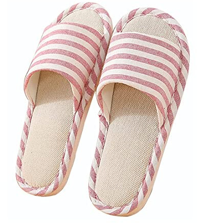 Oniphia Zapatillas de Lino de Algodón Zapatillas Interior Antideslizantes Rayas Unisex Interior Sandalias Casual Zapatillas de Punta de Puertas Abiertas Zapatos de Casa (rojo, EU37-38)