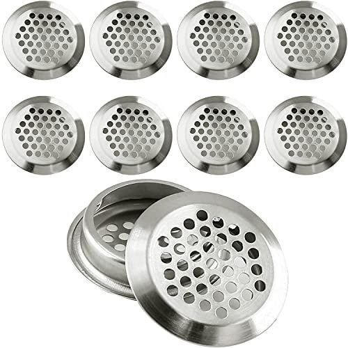 Greluma 10 Pcs rejillas de ventilación de 35 mm, ventilación circular de sofito, rejilla de ventilación redonda de acero inoxidable con orificio de malla para cocina, baño, armario, armario