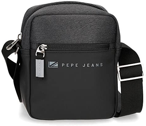 Pepe Jeans Jarvis Kleine Umhängetasche, Schwarz, 15 x 19,5 x 6 cm, Polyester mit Details aus Kunstleder