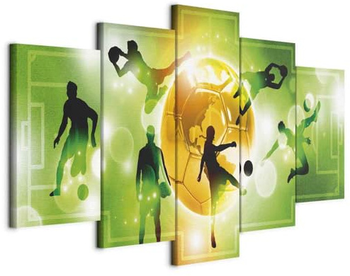 B&D XXL - Leinwandbild Fußball Sport, 150x75 cm, 5-teilig, Schlafzimmer | Hochwertige Leinwand, sofort aufhängbar, ideal fürs Wohn- oder Schlafzimmer, wasserfest und lichtecht, langlebig, stilvoll