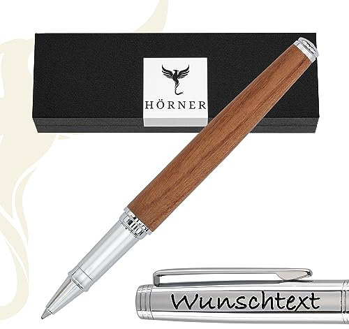 Hörner Legno Premium Design Holz-Tintenroller mit Gravur I Palisander-Holz I Edle Geschenk-Box I Schreibfarbe Blau I Strichstärke M 0,7 mm I Hochwertiges Etui I Moderner Grip I Hochwertiger Rollerball