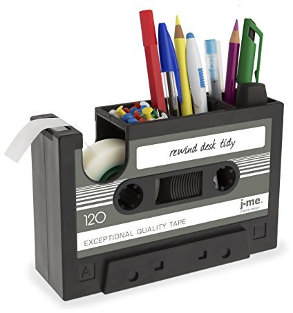 Cassette Tape Dispenser Pen Holder Vase Pencil Pot Stationery Desk Tidy Container Office Stationery Supplier Gift(Black)