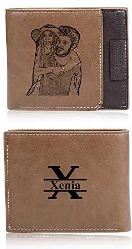 kaululu Personalisierte Geldbörse Herren Beidseitig Portemonnaie Brieftasche mit Foto Namen Gravur Männer Geschenke Valentinstag/Vatertag/Geburtstag/Weihnachten (#6)