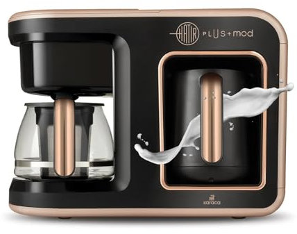 KARACA Hatır Plus Mod 5-in-1 Türkische Kaffeemaschine und Filterkaffeemaschine, 0,75L Kapazität, Bereitet 5 Tassen Türkischen Kaffee mit Milch zu, Edelstahlfilter, Messlöffel Inklusive