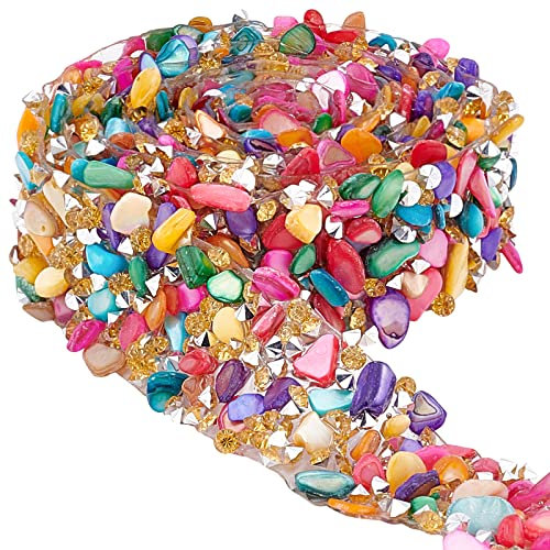 PandaHall 1 Yard Kristall Strassband 20mm Regenbogen Mesh Wrap Roll Bling Strips Selbstklebende Strass Trim Rolle Perlenapplikation Eisen Auf Applikationsrolle Für Hochzeitstorte Dekor Nähen