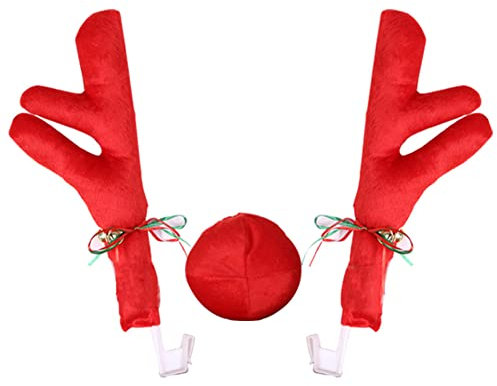 BYNYXI Rentiergeweih Auto Weihnachtsdeko, Weihnachten Elchgeweih Plüsch Rote Nasendekoration Fenster Rentier Deko Dach Rudolf Rentier Jingle Bell Weihnachtskostüm für Auto SUV Van Truck-41cmx14cm
