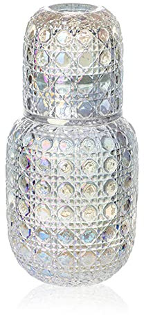 Nachttisch-Nachtkaraffe, Retro-Glaskaraffe mit Glas, 440 ml, Tasse und Flasche zum Aufbewahren neben Ihrem Bett, bunt