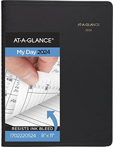 AT-A-GLANCE 2024 Tagesplaner, Terminkalender für zwei Personen, Viertelstunden, 20,3 x 27,9 cm, groß, Schwarz (702220524)