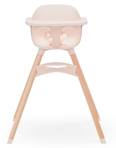 Lalo The Chair Convertible 3-in-1 Hochstuhl – Holz für Babys & Kleinkinder, spülmaschinenfestes Tablett, verstellbare Fußstütze, Grapefruit