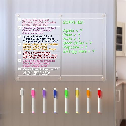 Neatsure Acrylic Magnetic Dry Erase Board for Fridge, Clear Whiteboard for Refrigerator, Notepad Memo to Do/Grocery List White Board, w/ 8 Colors Markers, 15 x 11