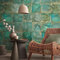 A.S. Création Livingwalls Vliestapete - Florale Tapete Fliesenoptik in Grün, Blau und Braun - Wandtapete für verschiedene Räume - Wandbild XXL 2,80 m x 1,59m