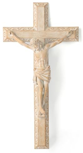 BC Katholisches Kruzifix-Wandkreuz, Jesus Christus, Heimdekoration, religiöses Geschenk, Holzschnitzerei, 30,5 cm hoch, handbemalt von Buildclassic