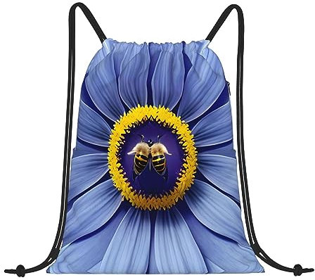 ZYVIA Sportrucksack mit Blumenmuster, Herzen, Biene, Kordelzug, lässig, Polyester, wasserdicht, stark, leicht, integrierter Reißverschluss, zusätzliche Sicherheit, ideal für Fitnessstudio, Yoga, Tanz,