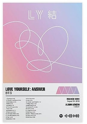 BTS Poster Love Yourself Answer Album Cover Poster Leinwand Poster Schlafzimmer Dekor Sport Landschaft Büro Zimmer Dekor Geschenk 30 x 45 cm