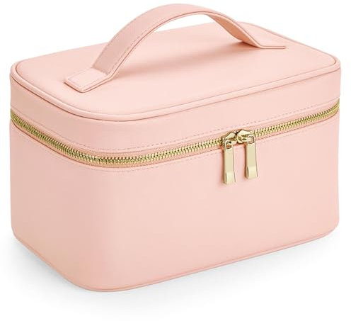 Boutique Beauty Case - Beauty case per cosmetici, in ecopelle saffiano, 23 x 15 x 14 cm, con tasche interne e maniglia per il trasporto, rosa chiaro (rosa chiaro), moderno