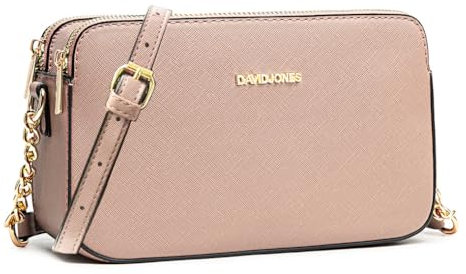 David Jones - Borsa a Tracolla Piccola Donna - Borsa a Mano Spalla Telefono Pelle PU Rigida - Borsetta 3 Scomparti Tasche - Clutch Crossbody Bag Moda Noche Sera - Rosa