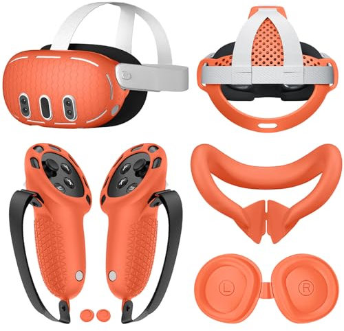 Starnearby 6 teiliges Set Silikon Quest 3 Zubehör, Schutzhülle Set für VR Quest 3, Silikon Gesichtsabdeckung, VR Shell Cover, Touch Controller Griffhülle, Objektivabdeckung, Augenabdeckung