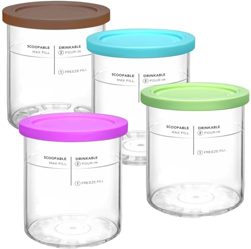 Repuesto para pintas y tapas Creami Deluxe, paquete de 4, compatible con Ninja Creami 11 en 1 NC501 NC500 Series Deluxe Ice Cream Maker, tazas Deluxe XL de 24 onzas (morado, azul, marrón, verde)