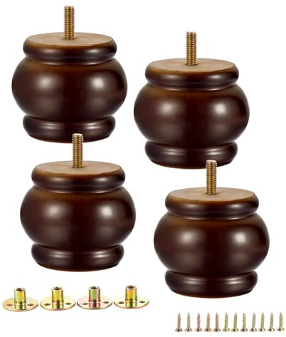 Metany 4PCS Wood Furniture Legs 2 inches Furniture Legs with Bolt Walnut Sofa Legs Couch Legs Replacement for Legs for Piano Bench, Chest-Turned-Coffee Table (Lantern Shape Walnut)