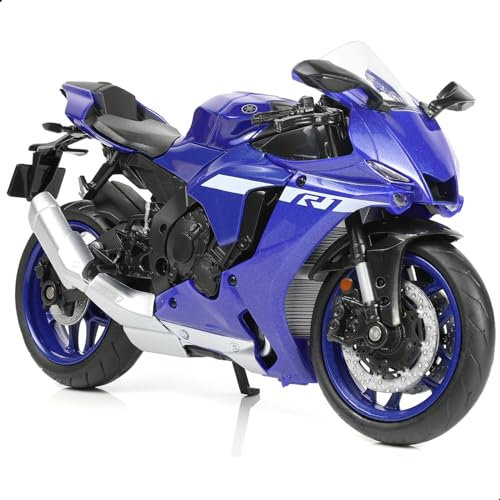Risopen 1:12 Motorrad Modell kompatibel für Yamaha YZF-R1M 1000R Legierung Diecast Motorrad Modell Spielzeug Mini Moto Geschenk (blau)
