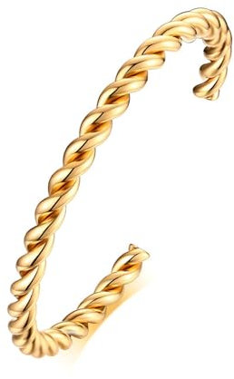 RIXERKOC Bracciale da Donna, Bracciali a polsino in acciaio inox braccialetto Twist lucido gioielli minimalisti regalo per le donne ragazze