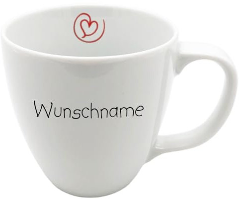 Doriantrade Teller Müslischale Tasse Frühstücksservice mit Name bedruckt - Serie Herz - Geschirr mit Wunschnamen selbst gestalten - individuell personalisiert - hochwertiges Porzellan (Kaffeebecher)