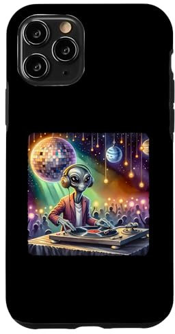 Hülle für iPhone 11 Pro Alien DJ Under Mirror Ball Moon Plattenspieler Planeten Lichter