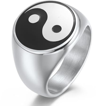 RobertDTesta Tai Chi Bagua Diagramm Titan Stahl Ring, Männer Tai Chi Bagua Diagramm Edelstahl Ring,Silber,11