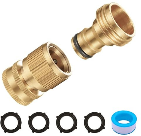 A Garden Hose End Brass Connector, No-Leak Brass Fitting for Tap, Expandable Water Hose 3/4 inch Female and Male Quick Adapter