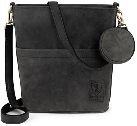 Berliner Bags Vintage Schultertasche Sofia, Umhängetasche aus Leder mit 2 Riemen, Handtasche für Damen - Dunkelgrau