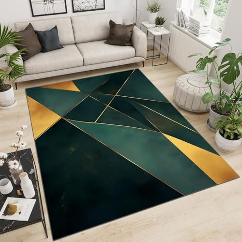 Rugs Abstrakt Und Dreieckig Teppich Kurzflor Extra Weich Pflegeleicht Anti-Rutsch Teppiche für Küche Esszimmer Jugendzimmer Kinderzimmer Schlafzimmer Grün 120 x 180 cm