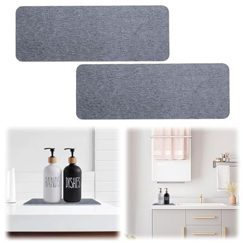 2 Pièces Plateau en Pierre Absorbant l'eau pour évier, 22x8cm Plateau Diatomite Salle de Bain à Rapide, Pierre Absorbante Evier Dessous de Verre Diatomite pour Salle de Bain et Cuisine (Gris Foncé)