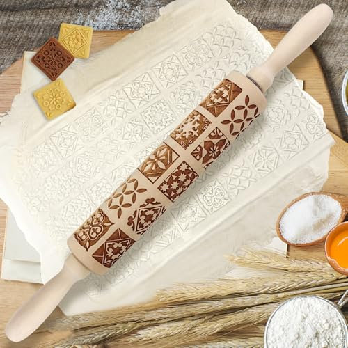 Mattarello di Natale con motivo natalizio 3D, fiocco di neve Paisley, ramo dell'olio, per fai da te, Natale, cucina, biscotti dopo il (quadrato 43 cm x 5 cm)