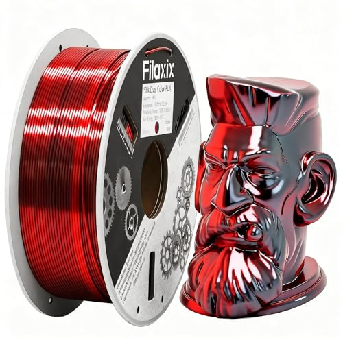 Silk Dual Color PLA Filament 1.75mm, Silk Shiny Coextrusion Filament, Compatible with Bambu LAB,Creality K1C,QIDI MAX3, FLASHFORGE Adventurer 5M, Prusa MK4 FDM 3D Printer,Red Black,1KG