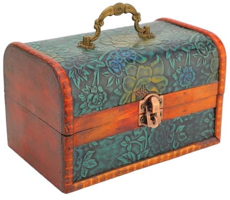 OUCRIY Vintage Jewelry Box Retro Flower Pattern Decorative Keepsake Box for Bracelet Hair Clips Pendants Green (with Lock Key)