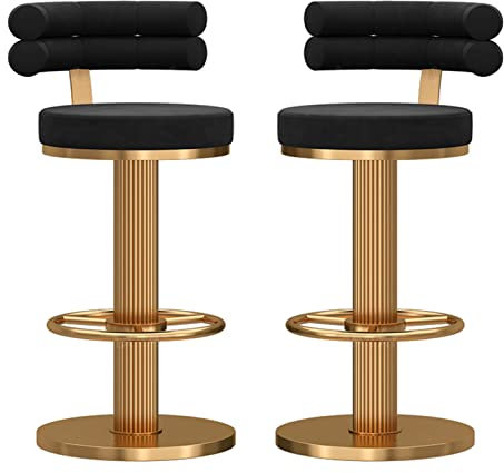 Moderne, gepolsterte Barhocker, 2er-Set, mit gebogener Rückenlehne und 360° drehbar, höhenverstellbar, goldene schmiedeeiserne Beine, perfekt für Küche und Esszimmer, Dekor (Größe: 65 x 80 cm, Farbe:
