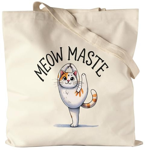 Hey!Print Meow Maste Jutebeutel Geschenkidee für Yoga-Fans und Katzenliebhaber Namaste