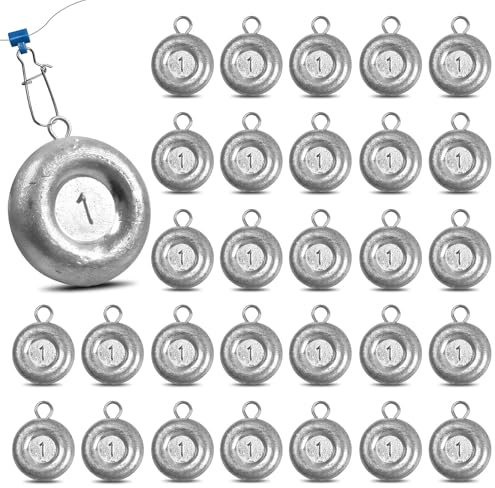 BELEFU 30 Stück Scheiben-Angelgewichte, 28,3 g, Blei-Münzen-Sinker, Salzwasser-Ausrüstung für Brandung, Schleppen, Schleppen, Driften, Catfishing