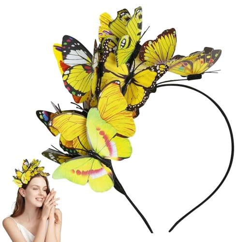 Schmetterling Haarreif, Schmetterling Kopfschmuck, Schmetterlings-Fascinator Stirnbänder, Schmetterling Haarschmuck, für Schmetterlings-Cosplay, Braut Schmetterling Stirnband (Gelb, 5)
