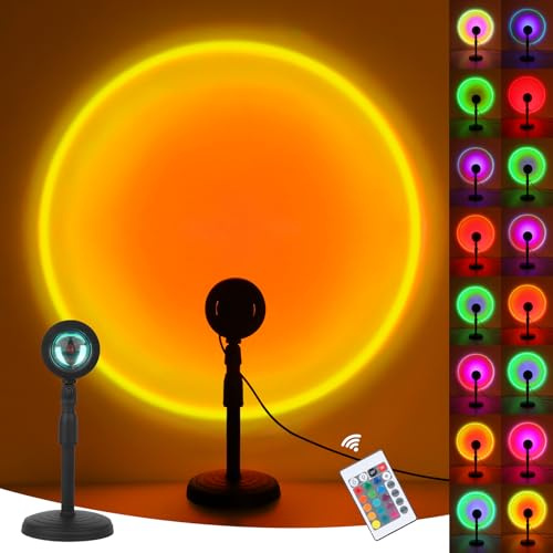 Mineup Sunset Lamp, 16 Farben Sonnenuntergang Lampe, 180° Drehung, Dimmbar USB Anschluss, Sonnenlicht LED Projektor, Sonnenlicht Lampe für Schlafzimmer, Fotografie, Wohnzimmer Party