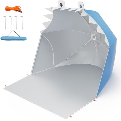 Tente Anti UV Bébé,Pop Up Tente De Plage,Abri Camping Voyage Vec Clous De Sol Protège Vent/Soleil/Sable,Tente De Plage Bebe Vec Mini Piscine Convient pour Les Plages, Les Parcs, Le Camping,Requin