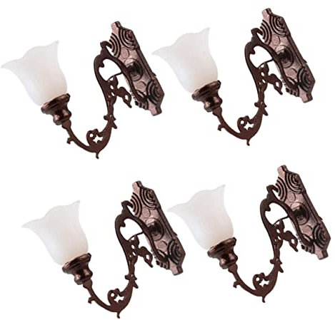 ERINGOGO 4pcs Miniature Wall Lamps Landscaping Lamp Decor for Houses Sand Table Models Antique Finish Warm Light
