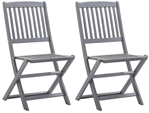 Myheimly 2X Akazienholz Massiv Gartenstuhl ohne Armlehnen Klappbar Klappstuhl Essstuhl Holzstuhl Stuhl Stühle Gartenstühle Holzstühle,Grau,Ohne Armlehnen,2 PZ