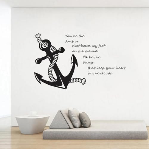 WEITAOSM Wandaufkleber mit Zitat „Du bist mein Anker“, mit maritimem Motiv, Segelboot, Anker, Vinyl-Aufkleber für Schlafzimmer, Wohnzimmer, Teenagerzimmer