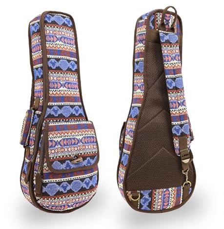 Konzert-Ukulelen-Gigbag Rucksack, gepolstert, Bohemia-Muster, Tribal-Stoff, 58,4 cm, Blau