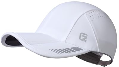 GADIEMKENSD Casquette de Sport Pliable UPF 50+ avec Accent réfléchissant, Casquette de Course performante en Mesh Respirant Dri Fit pour Golf, Tennis, entraînement, Blanc M